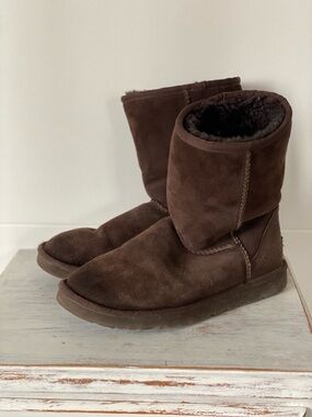 UGG Chocolate Suede Shearling Short Boots